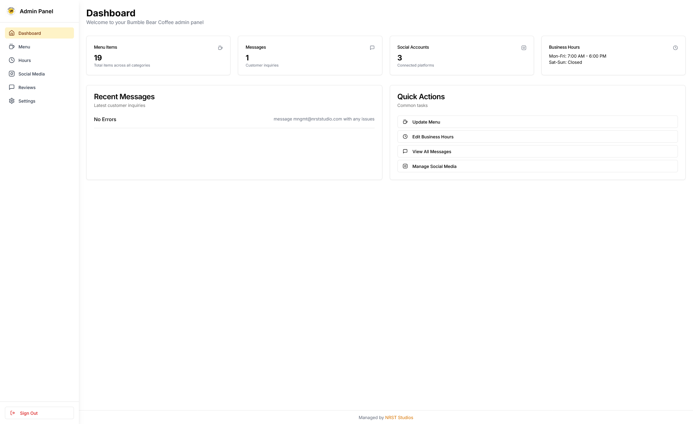 Bumble Bear Coffee Admin Panel